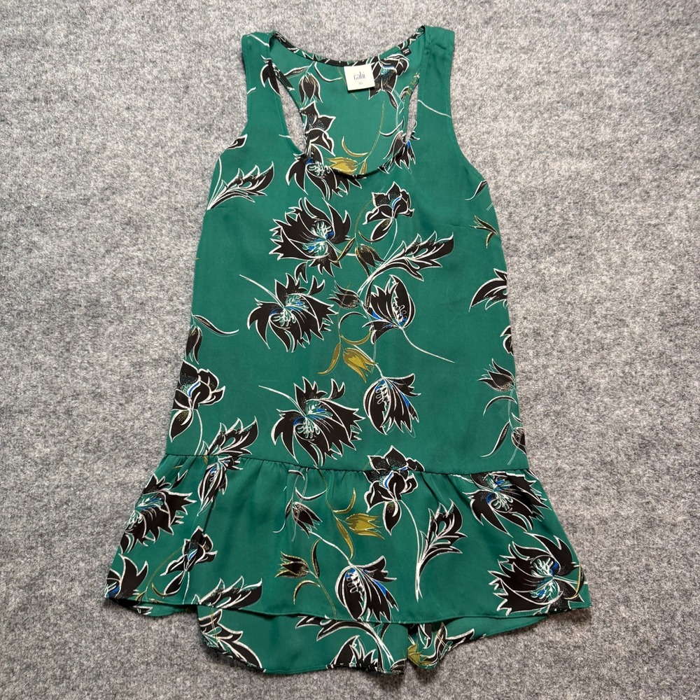 CAbi Zoe Falling Flowers Green Floral Peplum Tank Top XS